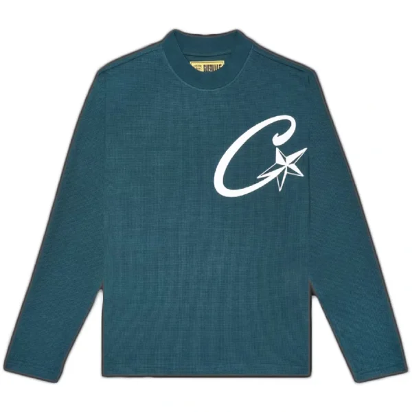 Corteiz-C-Starz-Long-sleeve-Waffle-Sweatshirt-Green-Teal